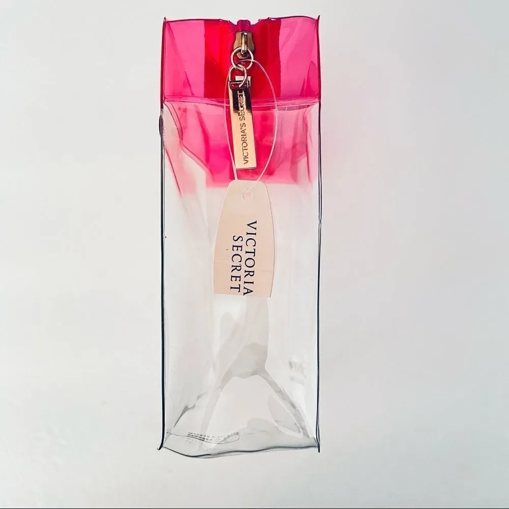NWT Victoria’s Secret Clear / Pink /Gold Signature Hardware Makeup Zipper Bag